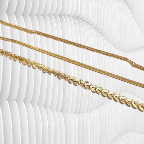 Gold Chevron Stacked Bracelets Anklets Set 3 PCS - NEW - Picture 2 of 3